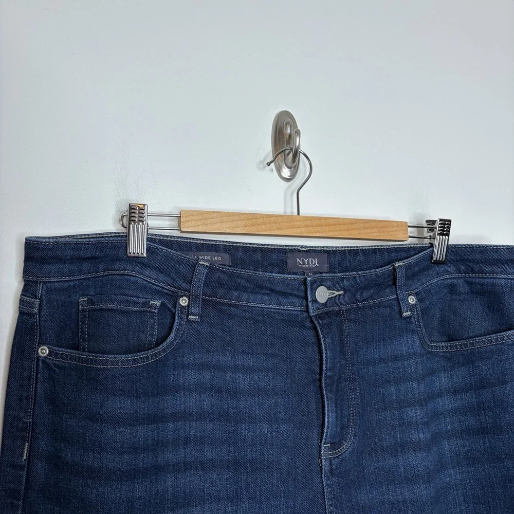 NYDJ Teresa Wide Leg Jeans Womens Size 16 Dark Wash Blue Mid Rise Stretch